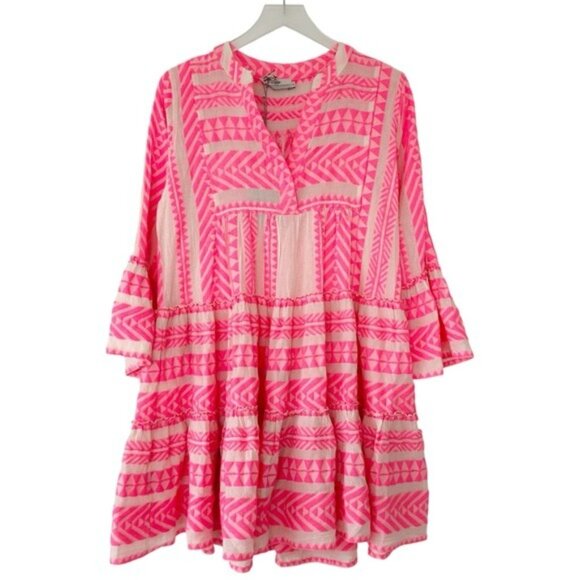 NWT Devotion Twins Ella Neon Pink White Swing Mini Dress Size S - Picture 2 of 11